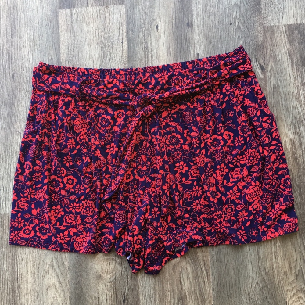 Terra & Sky Red and Navy Floral Patterned Shorts